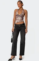 Edikted Leopard Mesh Asymmetric Halter Top