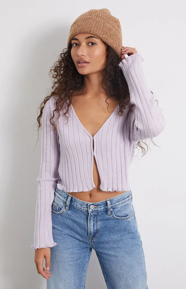 Nasty Gal Womens Collared Button Up Cropped Cardigan - Purple