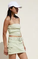 Green Cargo Denim Mini Skirt