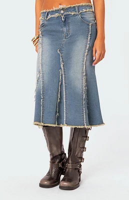 Edikted Arabella Distressed Denim Midi Skirt