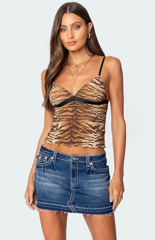 Edikted Tiger Printed Mesh Tank Top