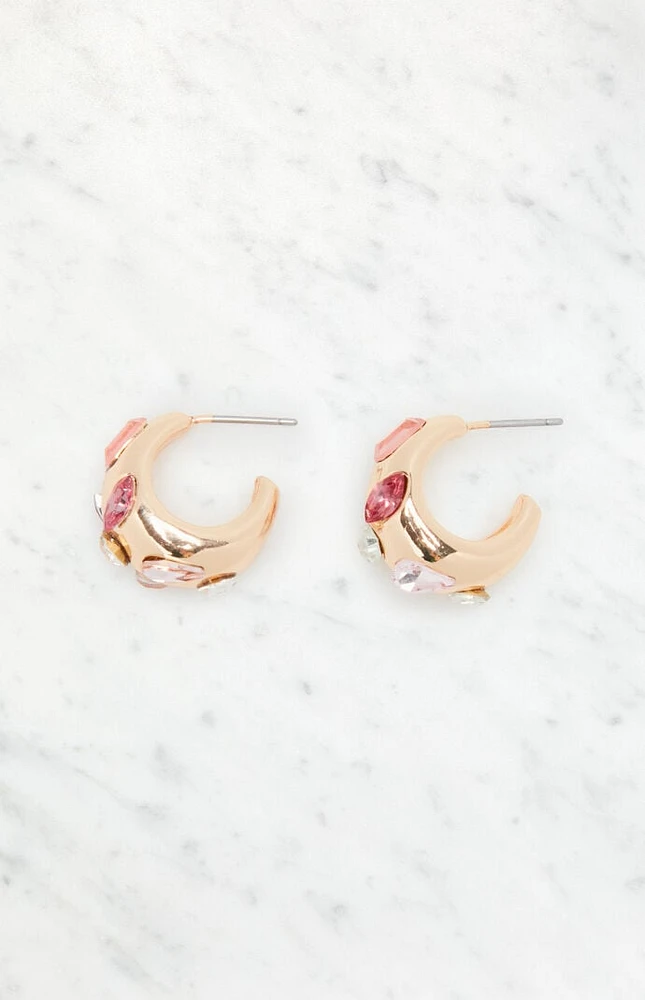 LA Hearts Chunky Gemstone Hoop Earrings