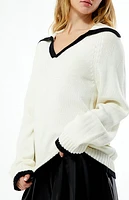 WEWOREWHAT Collar V Neck Oversized Sweater