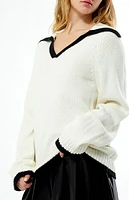 WEWOREWHAT Collar V Neck Oversized Sweater