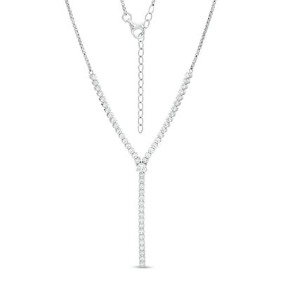 Cubic Zirconia Dangle "Y" Necklace in Sterling Silver - 19"