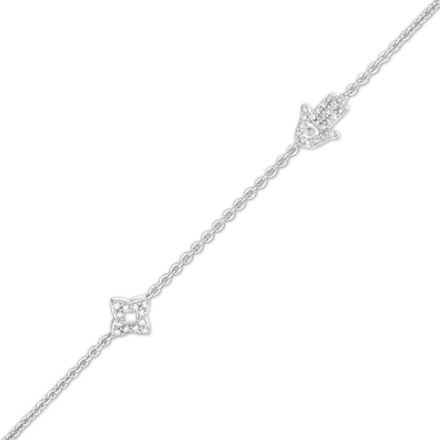 1/10 CT. T.W. Diamond Hamsa and Star Station Bracelet in Sterling Silver â 8.5"