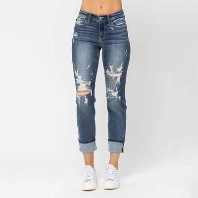 Cuffed Mid Rise Jeans