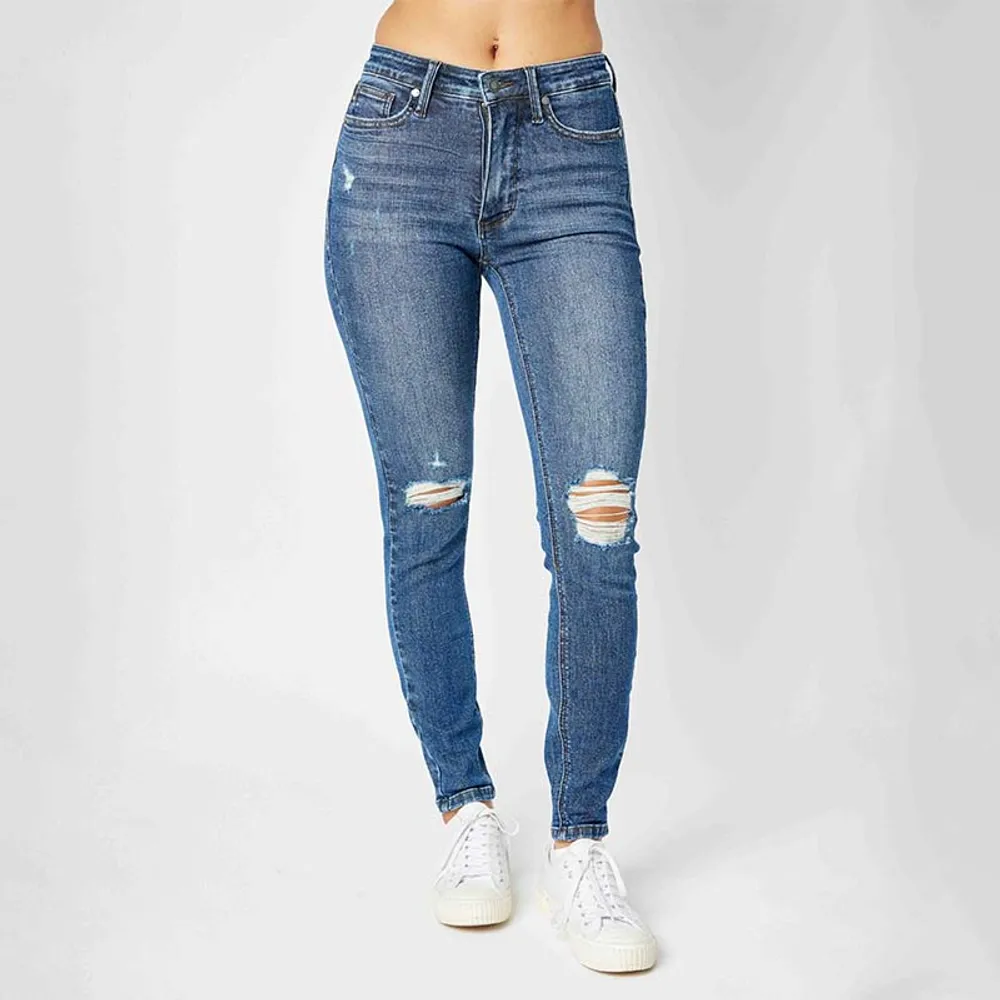 Destroyed High Rise Tummy Control Skinny Jeans