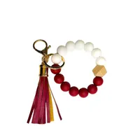 Beaded Collegiate Keyring in Crimson and White