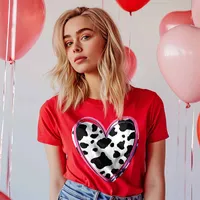 Cow Print Heart Short Sleeve T-Shirt