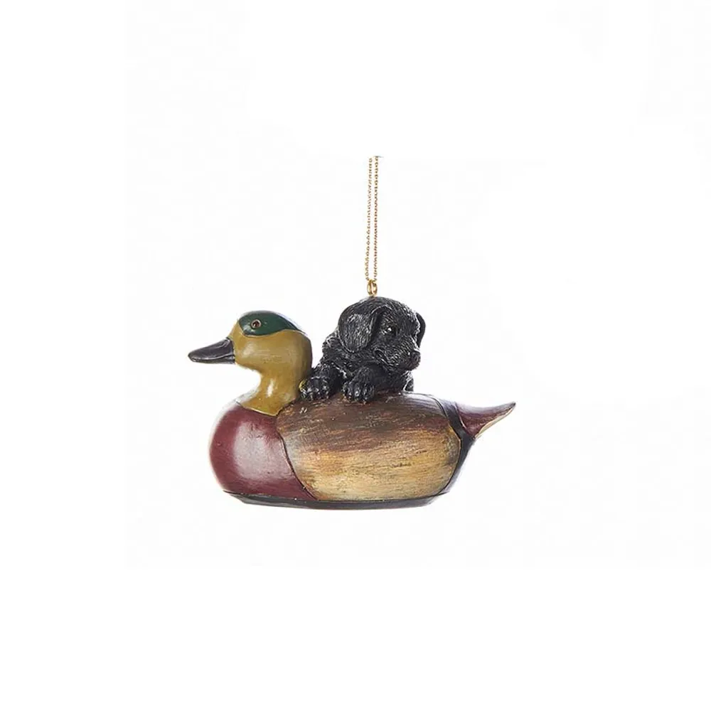 Resin Puppy With Duck Ornament