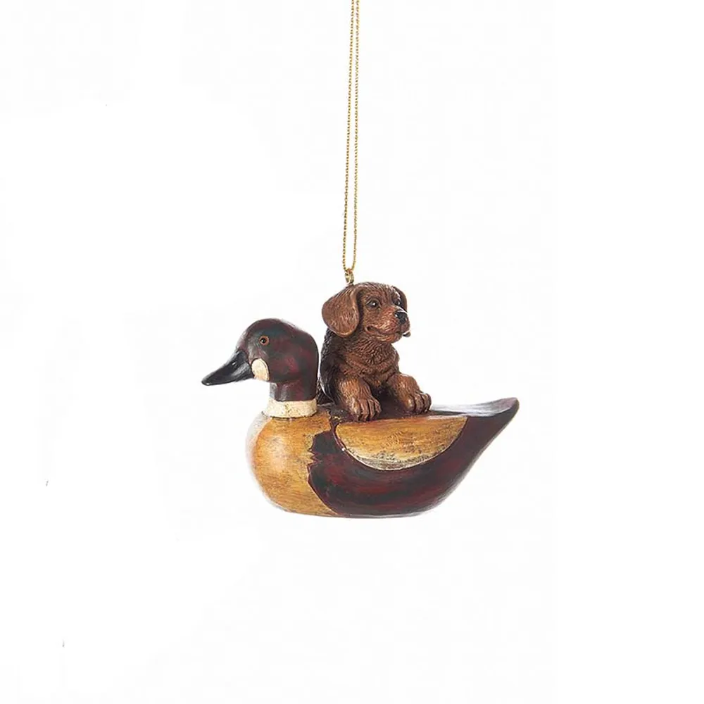 Chocolate Resin Puppy With Duck Ornament