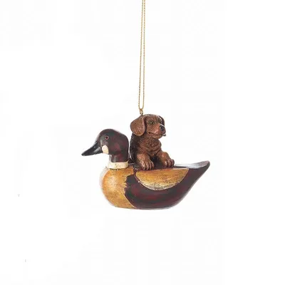 Chocolate Resin Puppy With Duck Ornament