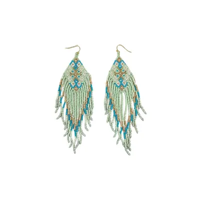 Turquoise and Gold Seed Bead Feather Earrings