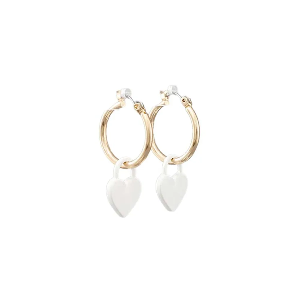 Gold Hoops with Heart Earrings