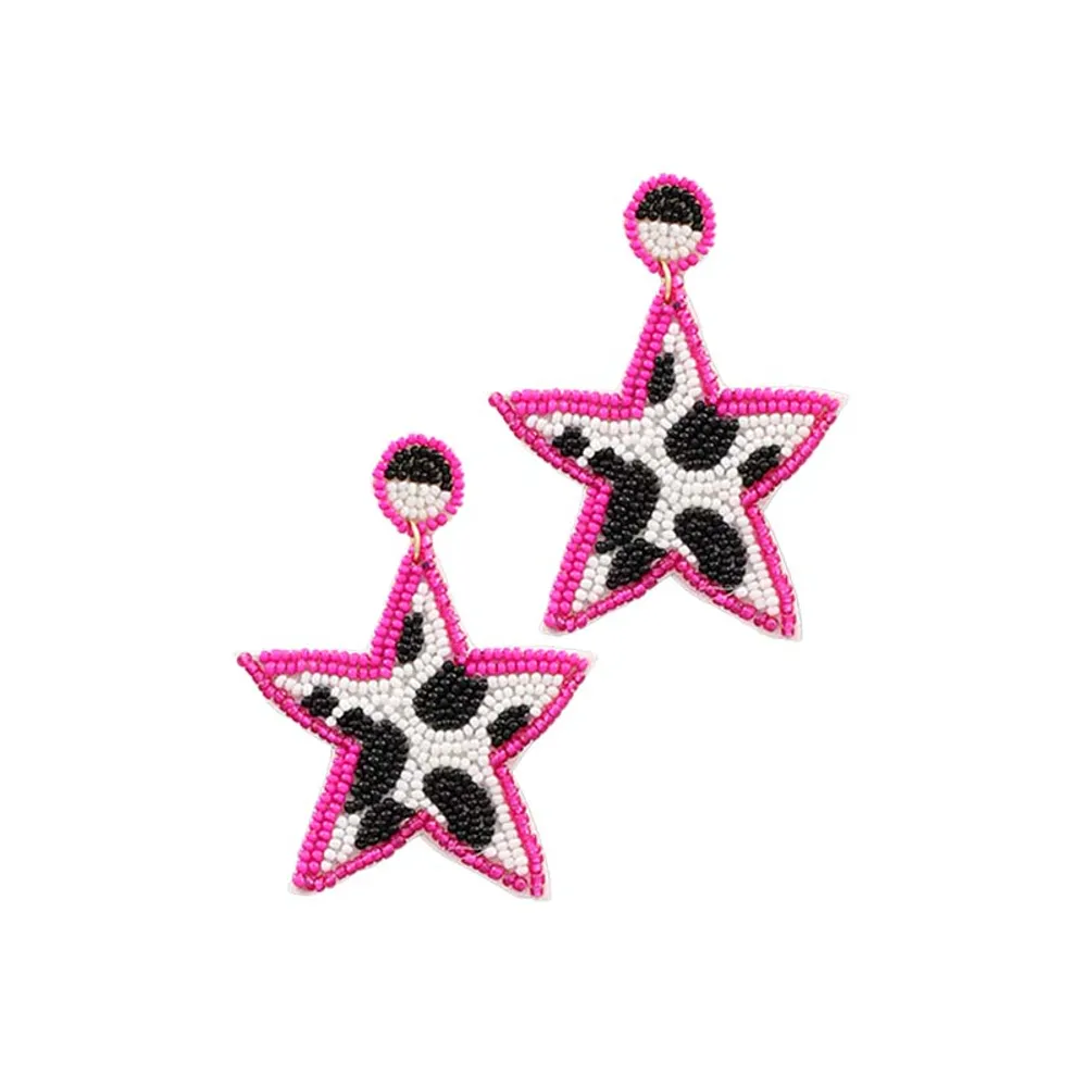 Star Beaded Cow Earrings