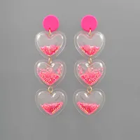 Bubble Glitter Filled Tri-Heart Earrings