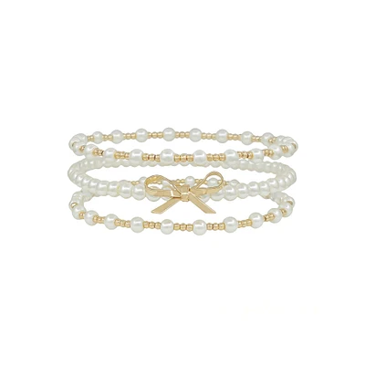 Pearl Bow Beaded Bracelet Stack