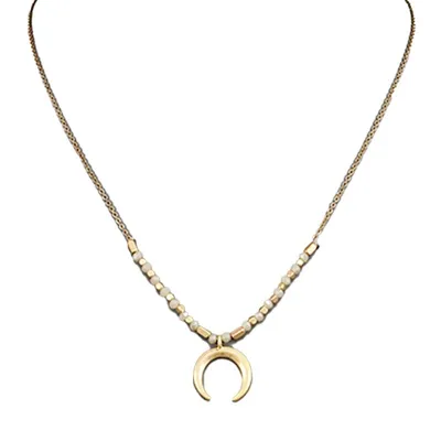 Gold Bead Crescent Moon Necklace