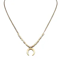 Gold Bead Crescent Moon Necklace