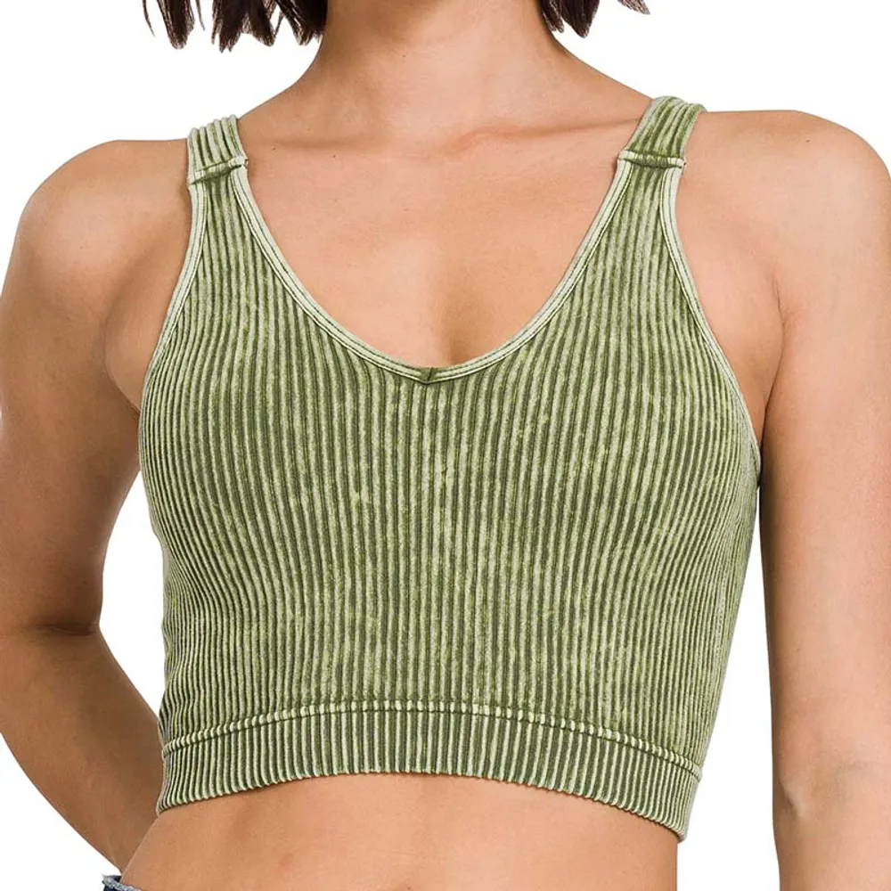 BECKY WASHED RIBBED CROPPED BRA PADDED TANK TOP S-XL – West End Boutique