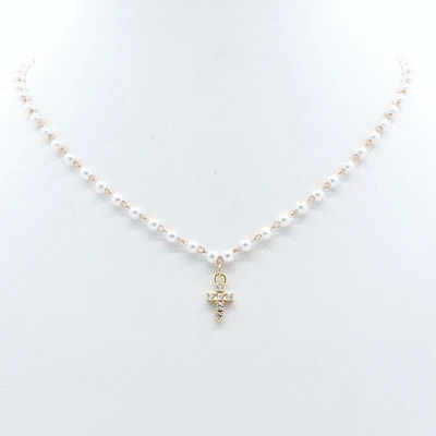 Pearl Chain Cross Pendant Necklace