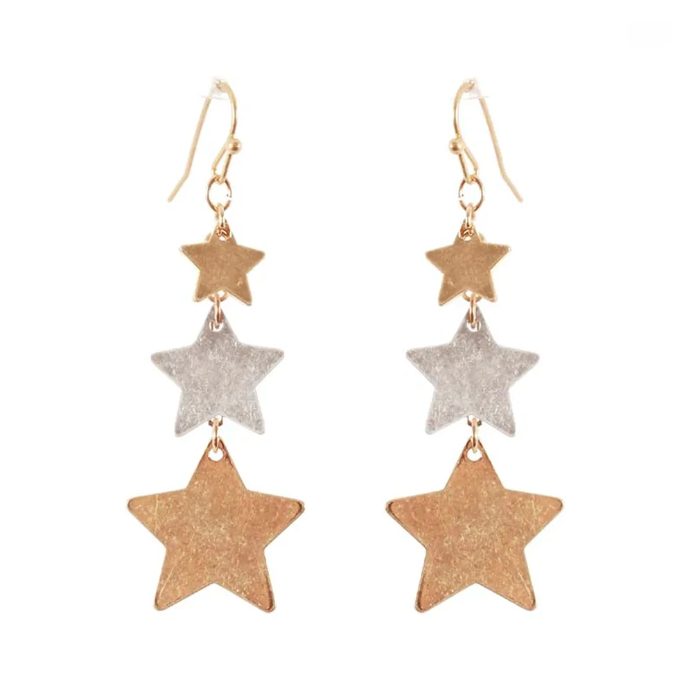 Gold and Silver Star Drop Earrings