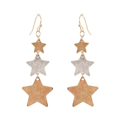 Gold and Silver Star Drop Earrings