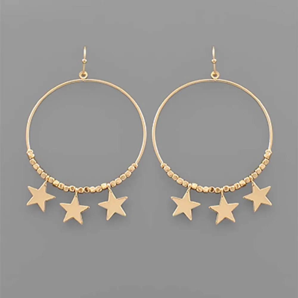 Tri Star Dangle Hoop Earrings