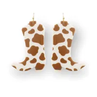 Brown Boot Cow Print Dangle Earrings