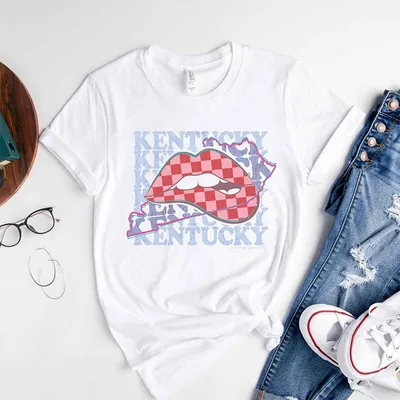 Kentucky Checkered Lip State Short Sleeve T-Shirt