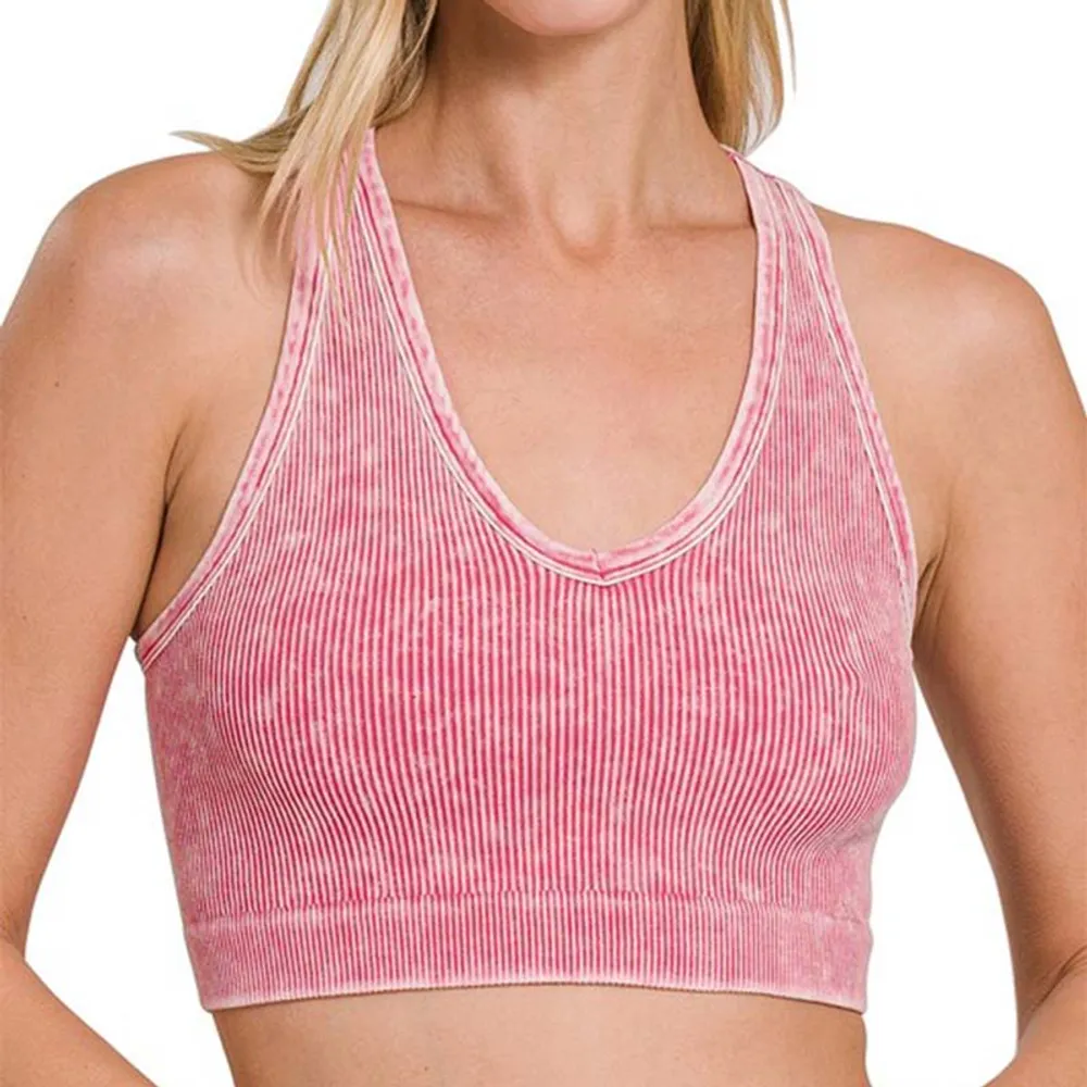 Washed Ribbed Cropped Racerback Tank