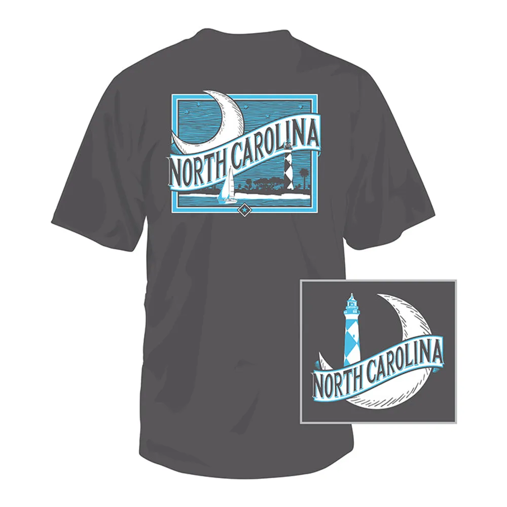 North Carolina Lighthouse and Moon Short Sleeve T-Shirt