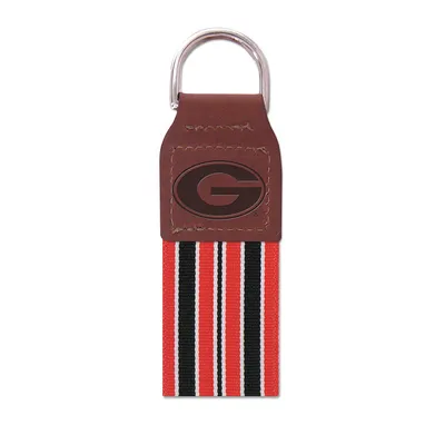 UGA Stripe Ribbon with Leather Block G Key Fob