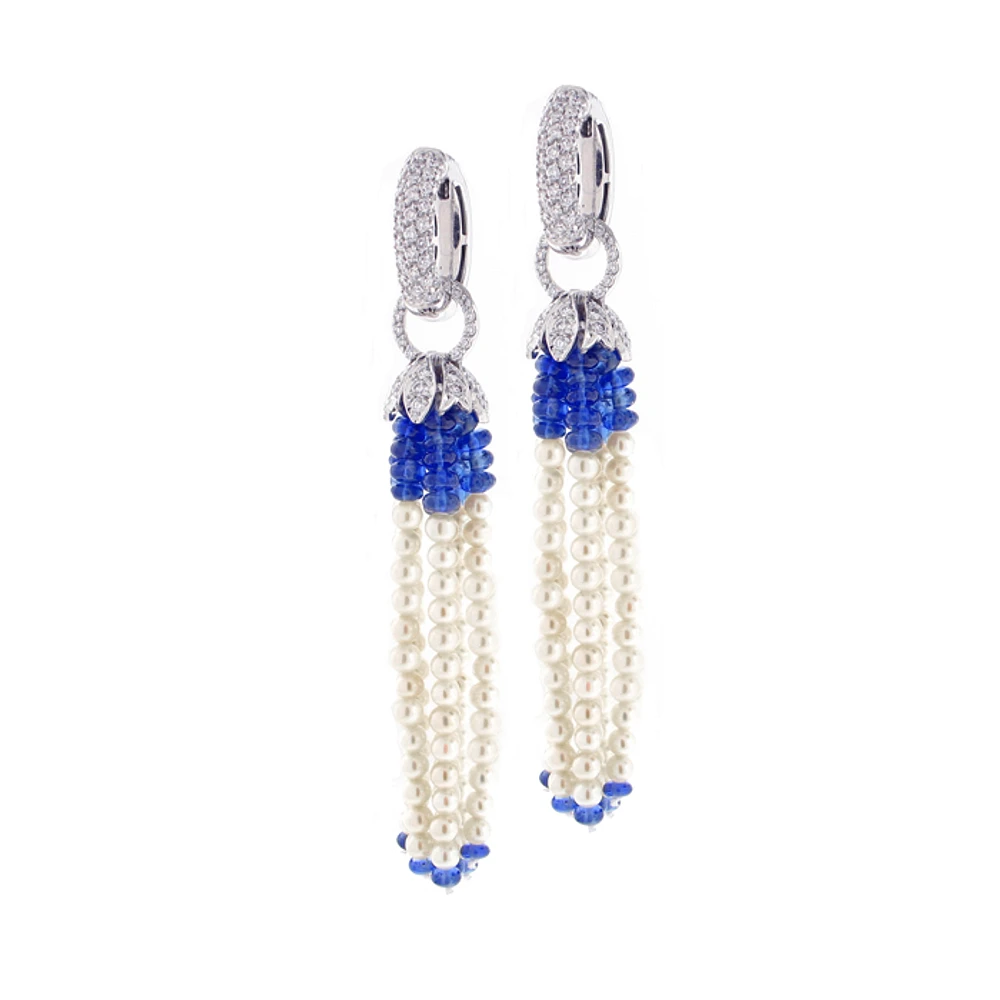 Pearl and sapphire tassel earrings