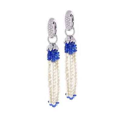 Pearl and sapphire tassel earrings