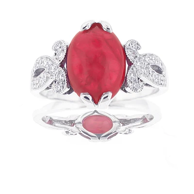 Platinum cabochon ruby and diamond ring