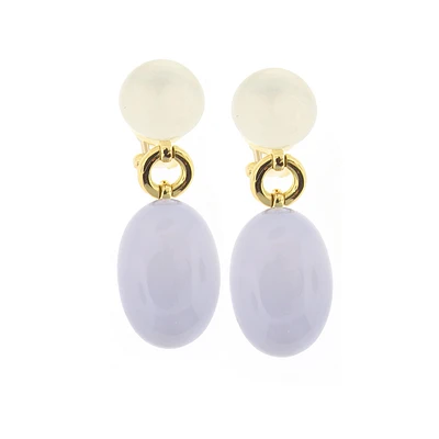 18 karat yellow gold, blue chalcedony and white frosted quartz earrings