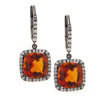 18 karat blacked gold diamond and citrine earrings