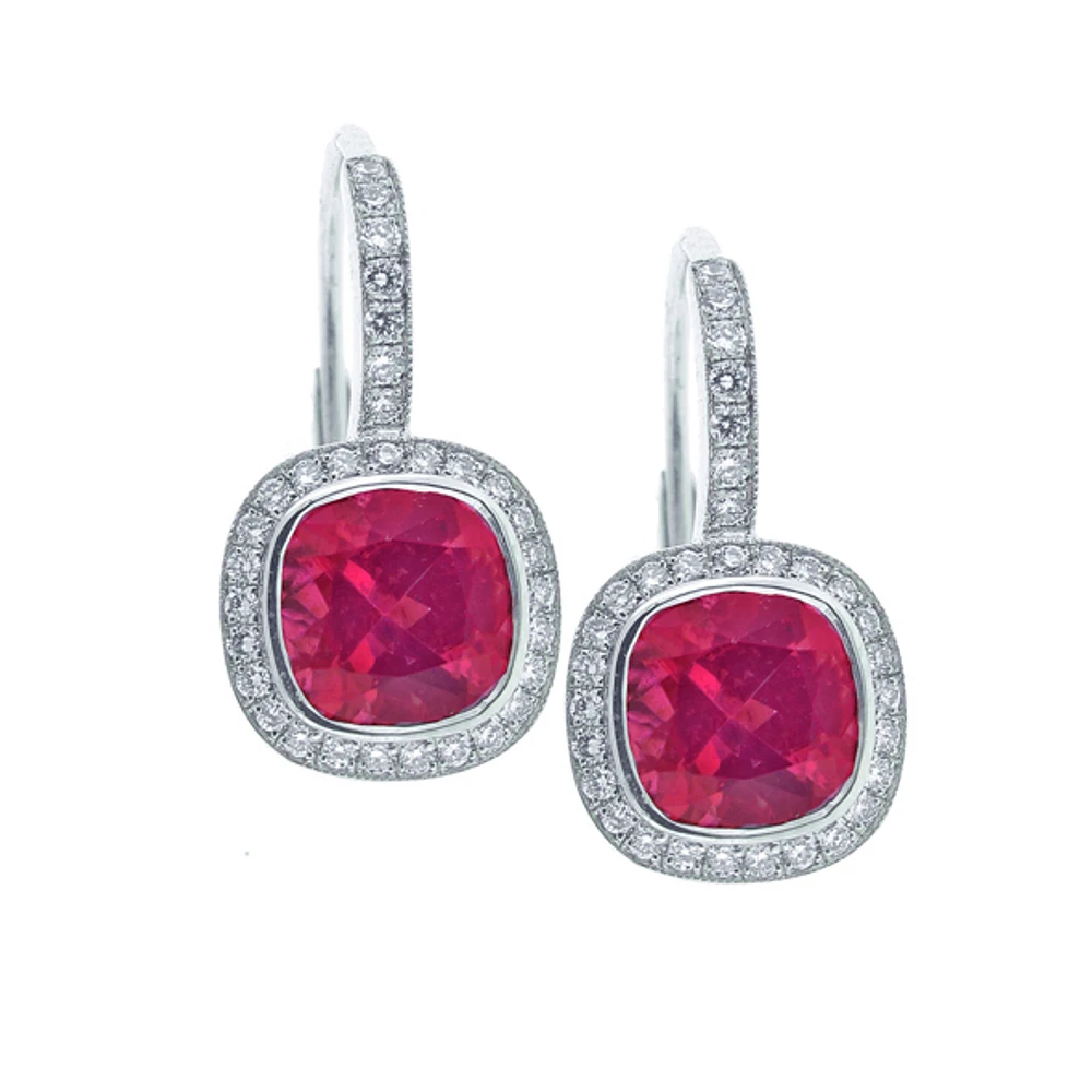 18-karat white gold pink tourmaline and diamond earrings
