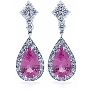 Platinum pink sapphire and diamond earrings