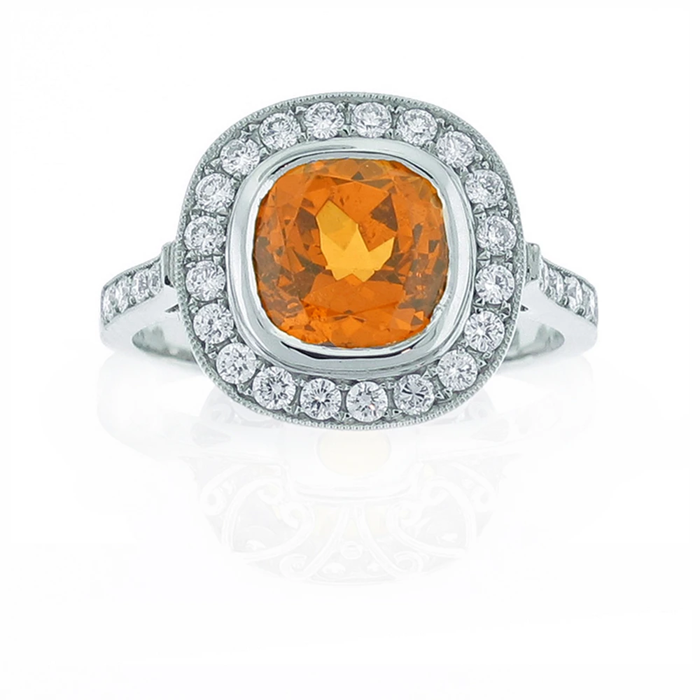 Platinum Spessartite and diamond ring