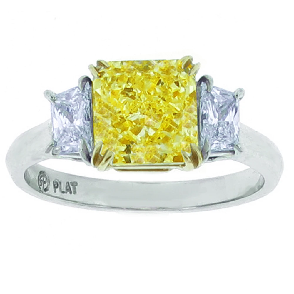 radiant cut fancy yellow diamond ring