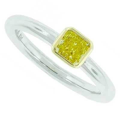 Radiant cut yellow diamond ring