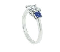 Asscher Cut diamond and sapphire Three stone Ring