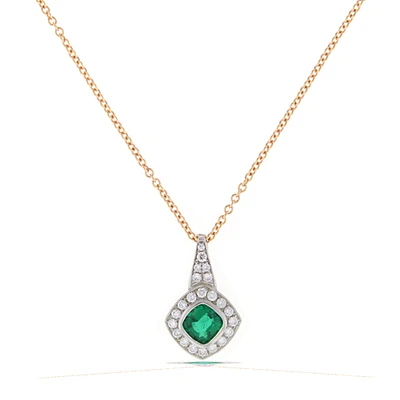 Cushion Emerald and Diamond Pendant