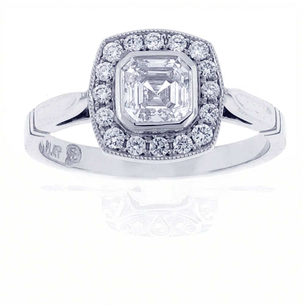 Asscher Diamond Halo Engagement Ring