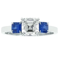 Asscher Cut diamond and sapphire Three stone Ring