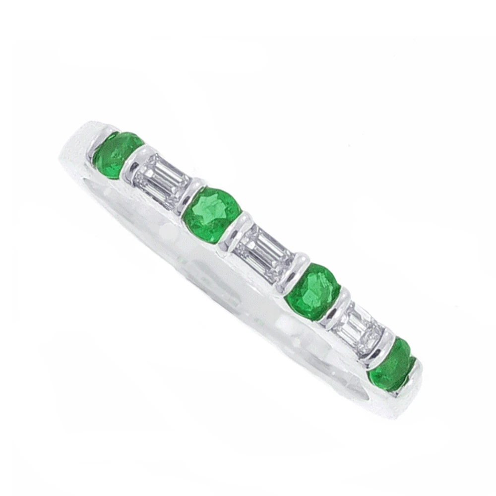 Emerald and diamond wedding band-ring