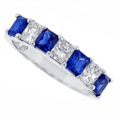 Radiant cut diamond and sapphire band-ring